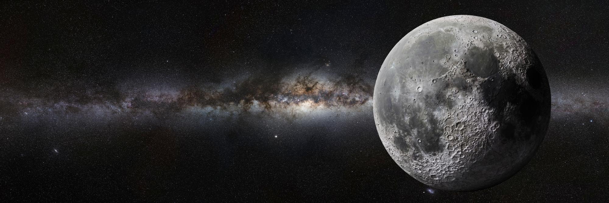 An image of the Moon and the Milky Way